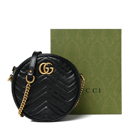 Gucci Azalea Calfskin Matelasse Heart Mini GG Marmont Round Shoulder Bag Black 13 of 13