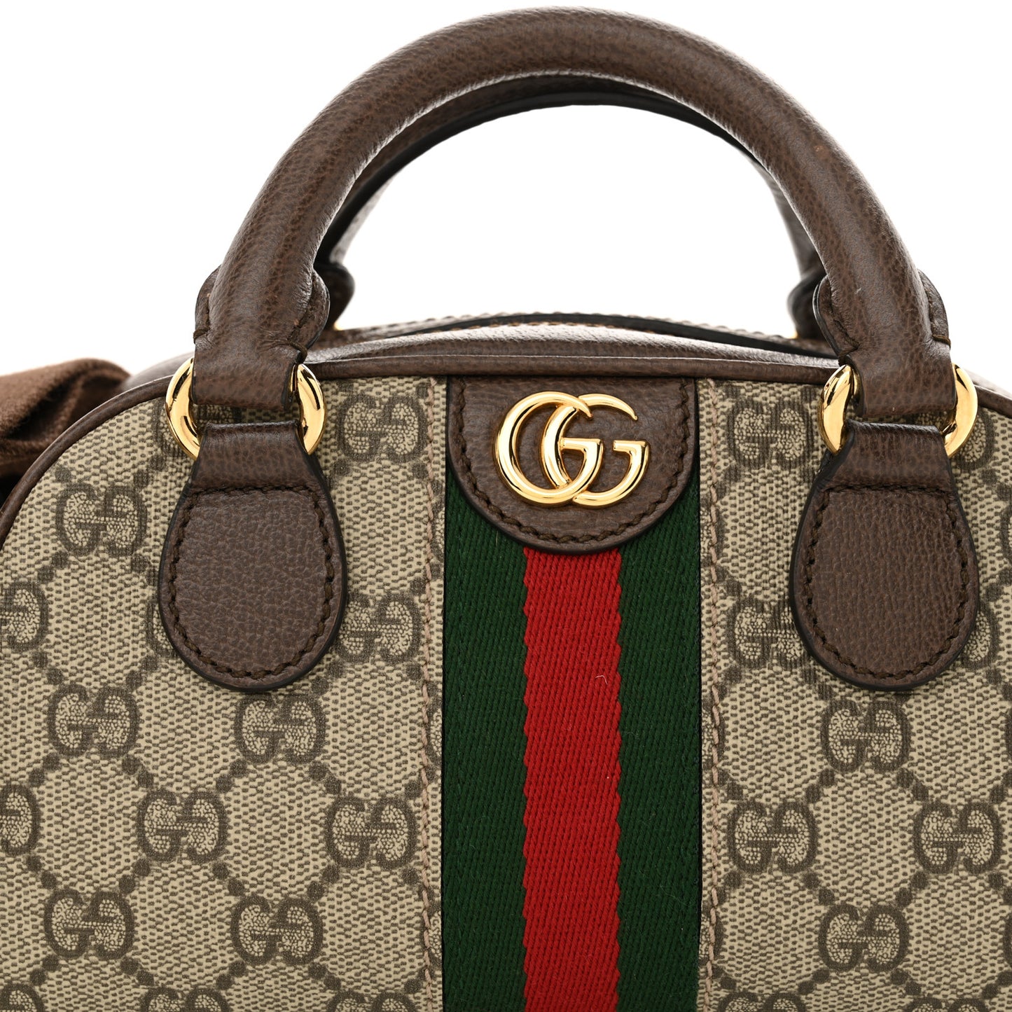 GG Supreme Monogram Textured Dollar Calfskin Web Mini Ophidia Top Handle Bowler Bag Beige Ebony New Acero