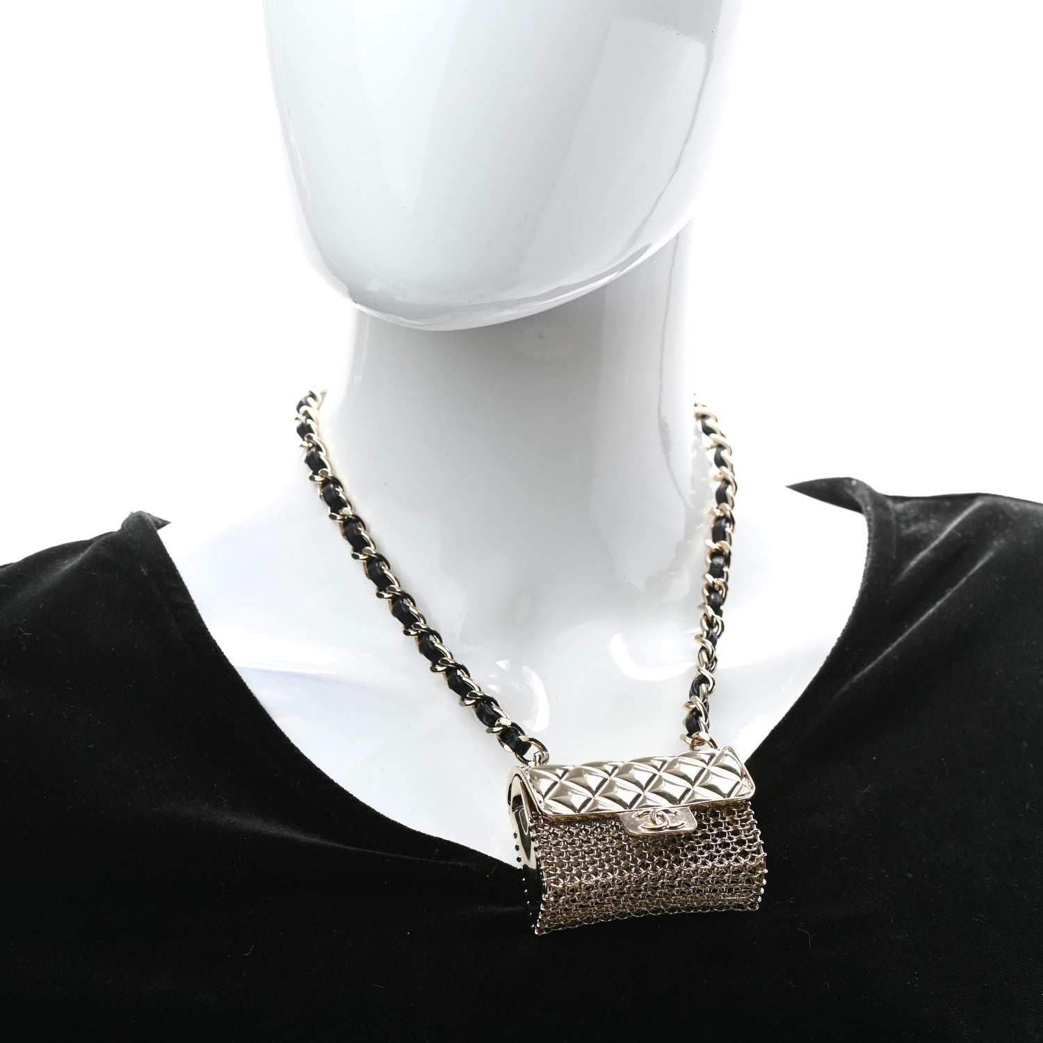 Chanel Metal Lambskin Chain Micro Bag Necklace Gold Black 2 of 6