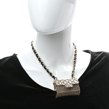 Chanel Metal Lambskin Chain Micro Bag Necklace Gold Black 2 of 6