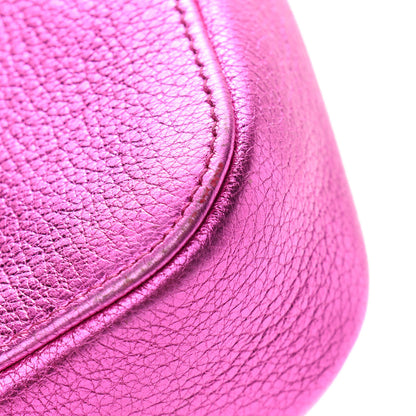 Balenciaga Metallic Goatskin Logo XS Everyday Camera Bag Rose Fuchsia Black 10 of 11