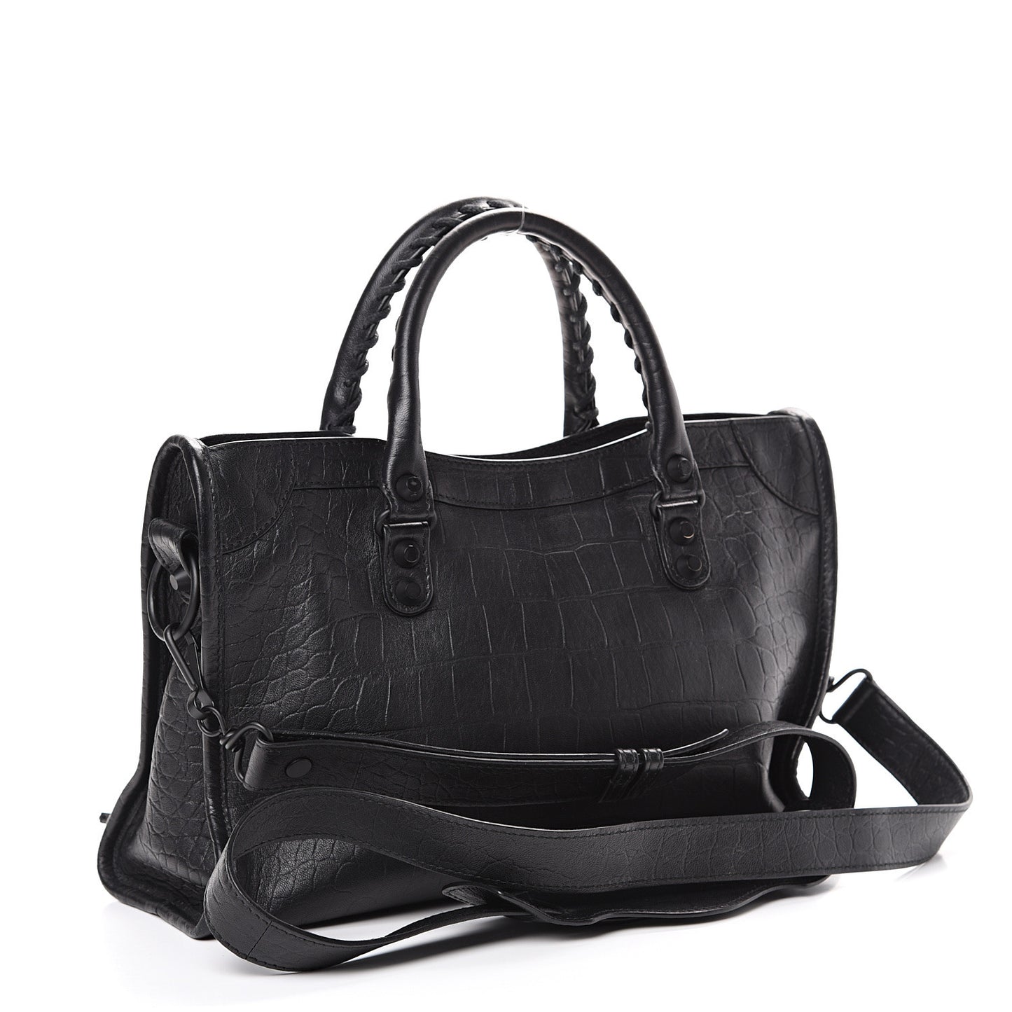 Matte Supple Lambskin Crocodile Embossed Classic Black Hardware S City Black