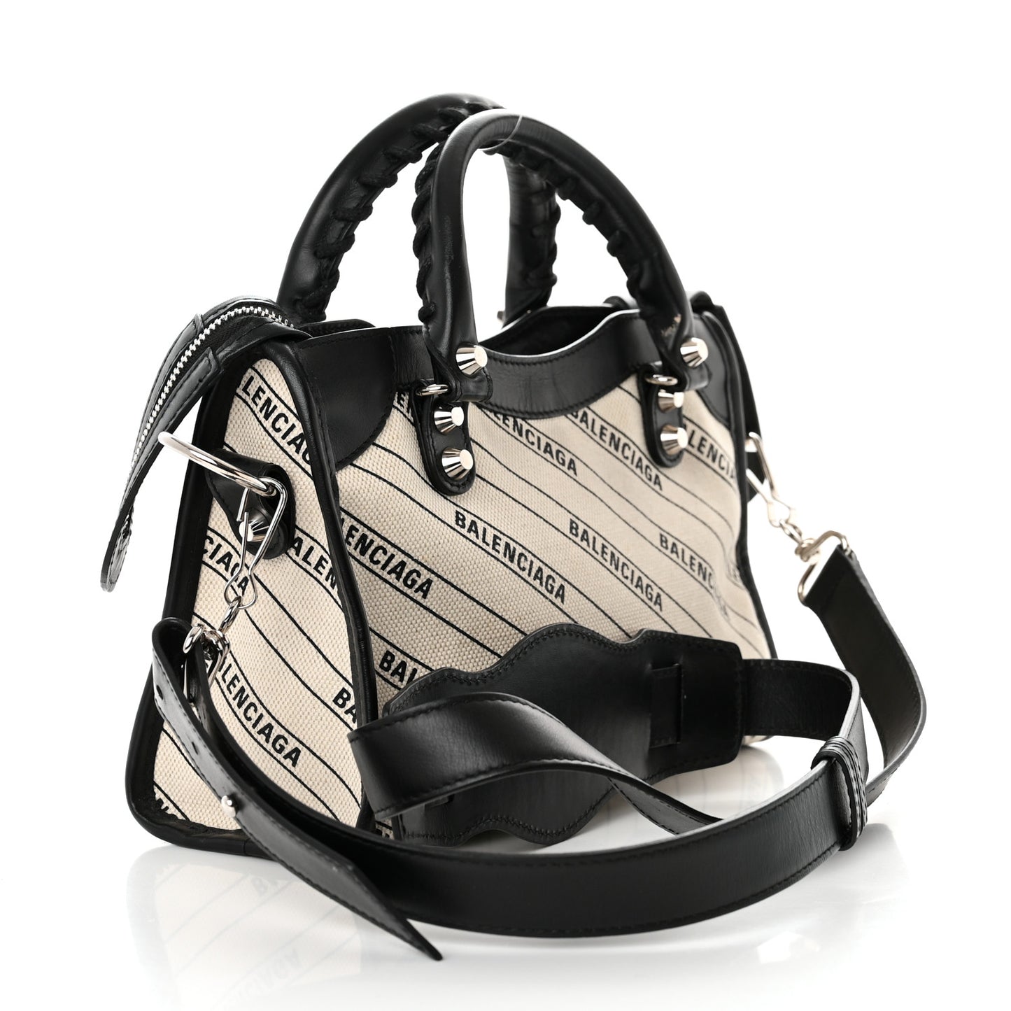 Canvas Satin Calfskin Diagonal Allover Logo Print Classic Silver Hardware Mini City Natural Black
