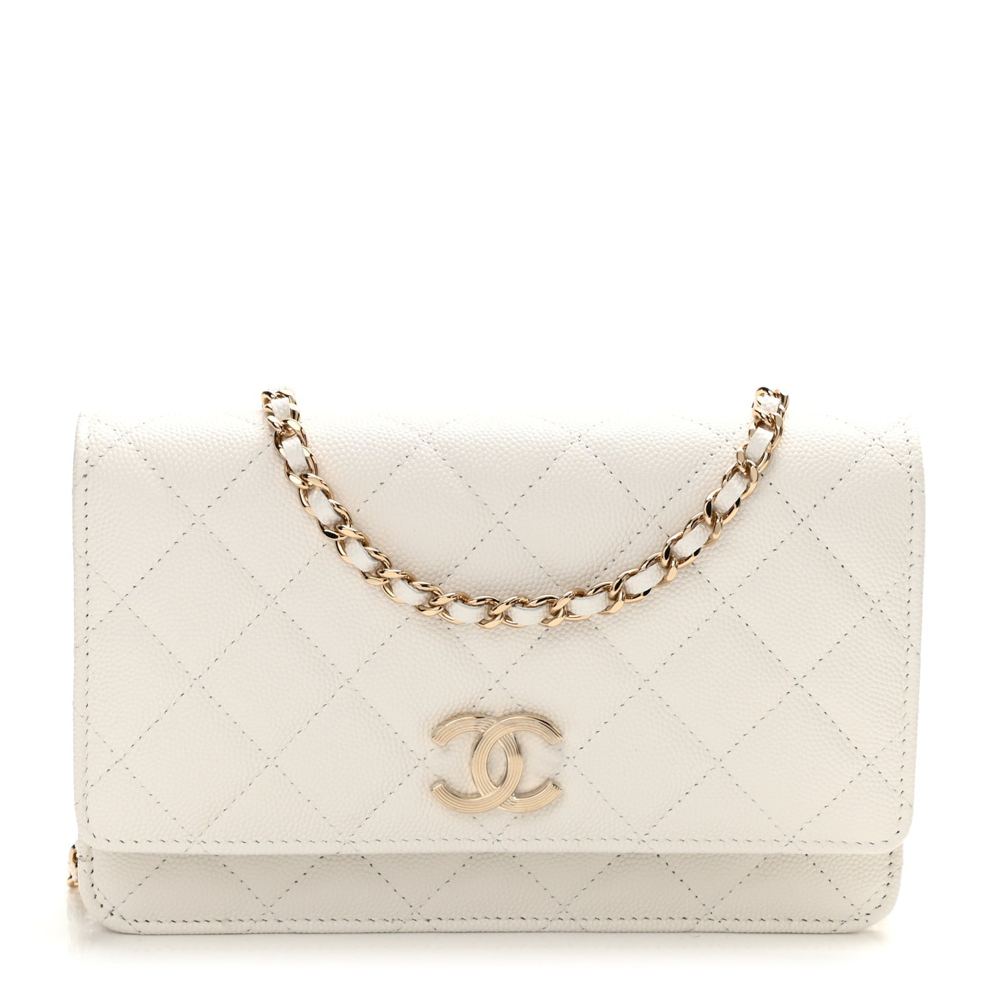 Caviar Quilted Wallet On Chain WOC White