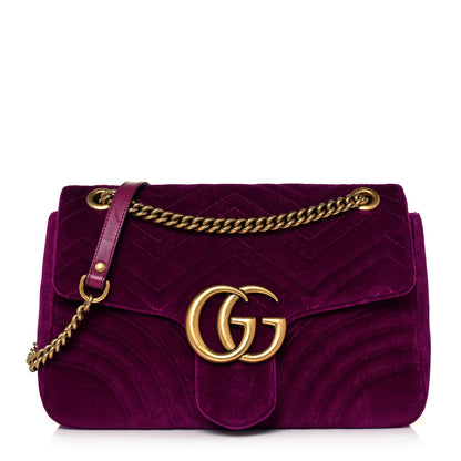 Gucci Velvet Matelasse Medium GG Marmont Shoulder Bag Fuchsia Violet Cyclamen 1 of 14