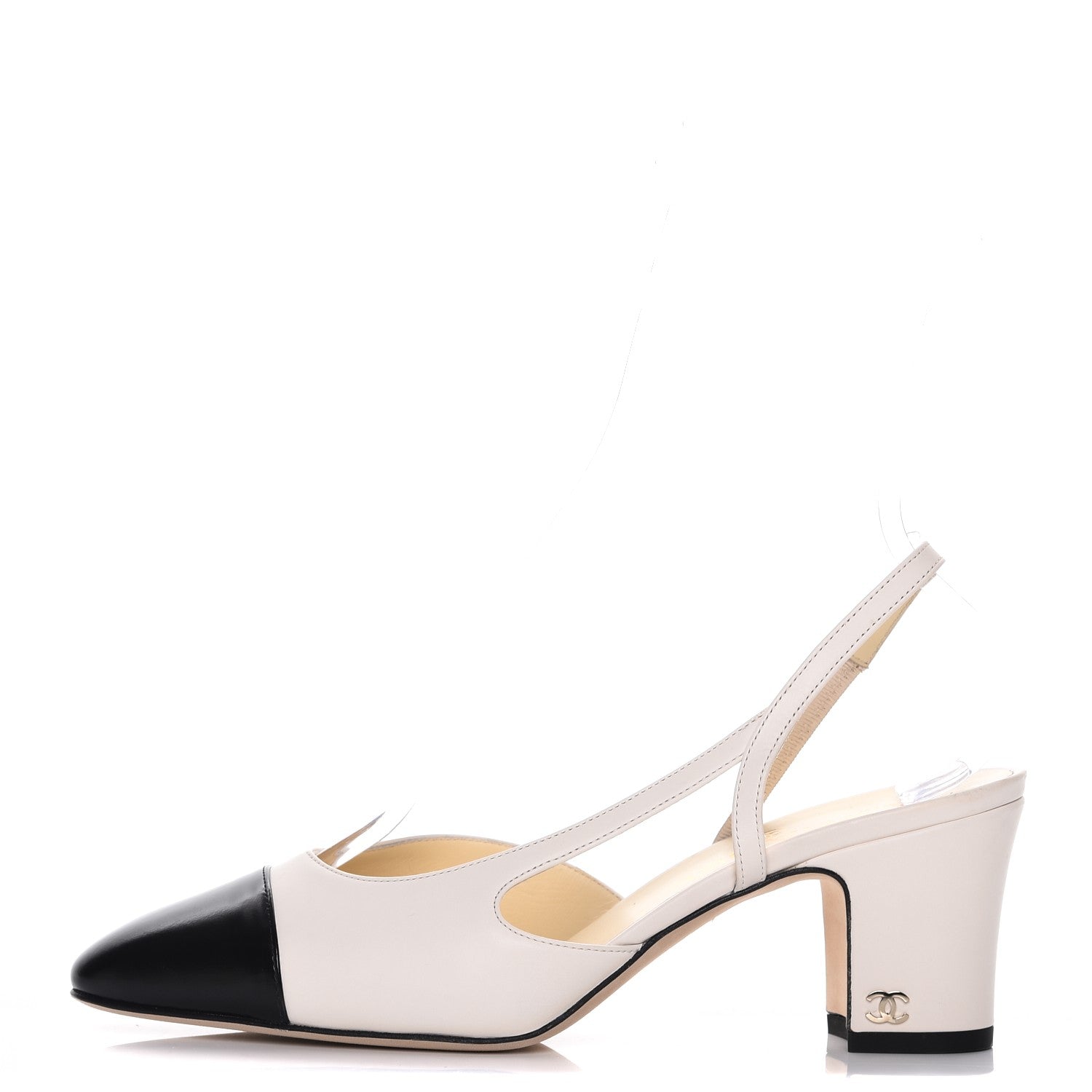 Chanel Calfskin Cap Toe CC Slingback Sandals 38 Ivory Black 1 of 11