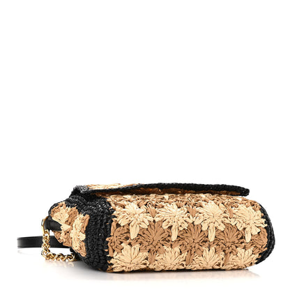 Gucci Raffia Azalea Calfskin Crochet Flower Small GG Marmont Shoulder Bag Natural Ecru Black 4 of 11