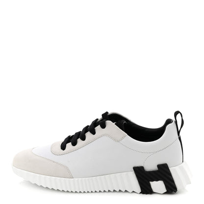 Hermes Goatskin Suede Goatskin Bouncing Sneakers 40 White Black 1 of 9