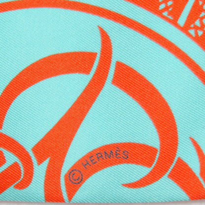 Hermes Silk Ex-Libris en Cravates Maxi Twilly Capucine Turquoise Saumon 10 of 11