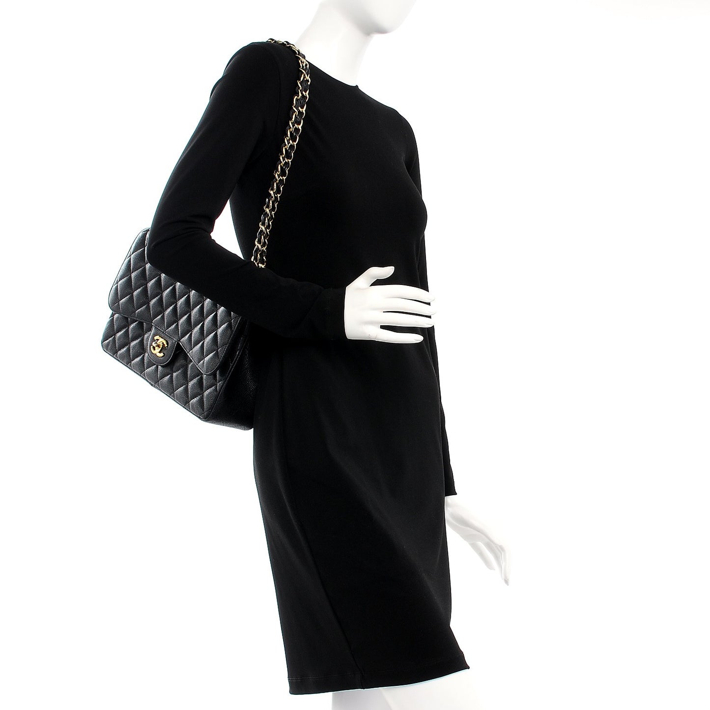 Caviar Quilted Jumbo Double Flap Black