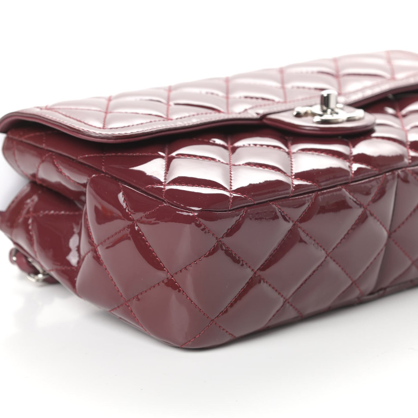 Patent Quilted Large Coco Shine Flap Burgundy