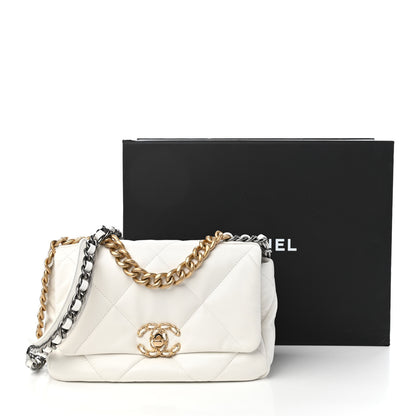 Chanel Shiny Goatskin Quilted Medium Chanel 19 Flap White 11 of 11