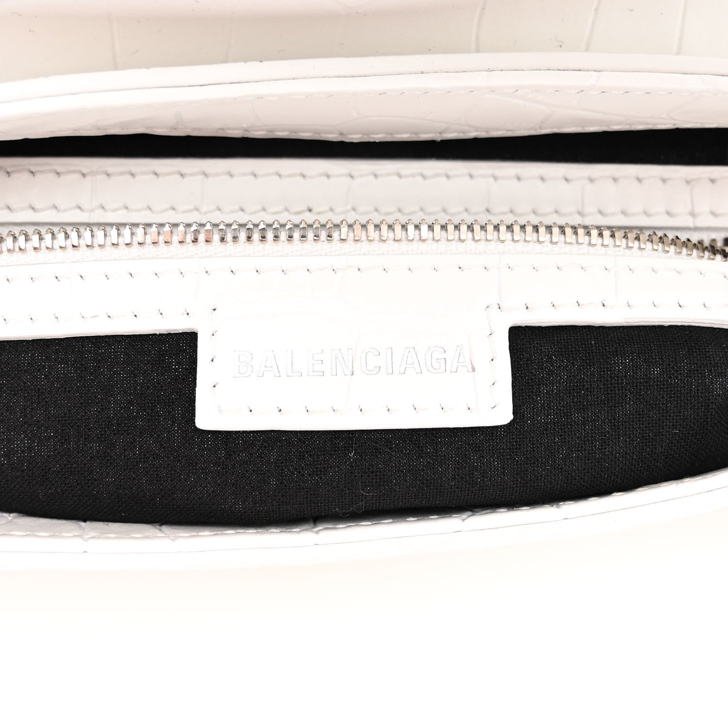Balenciaga Calfskin Crocodile Embossed Small Lindsay Shoulder Bag Optic White 6 of 9