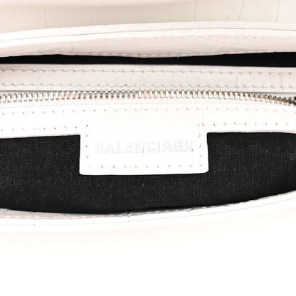Balenciaga Calfskin Crocodile Embossed Small Lindsay Shoulder Bag Optic White 6 of 9