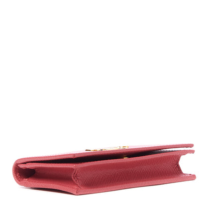 Prada Saffiano Metal Bi-Fold Card Holder Wallet Peonia 3 of 8