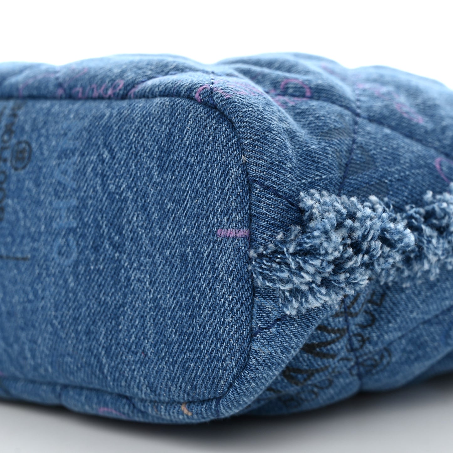 Denim Quilted Small Mood Bucket With Chain Blue Multicolor