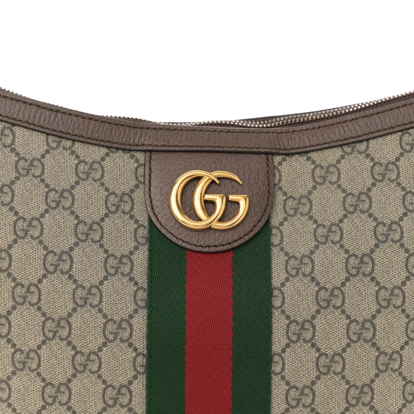GG Supreme Monogram Web Small Ophidia Half Moon Hobo Brown