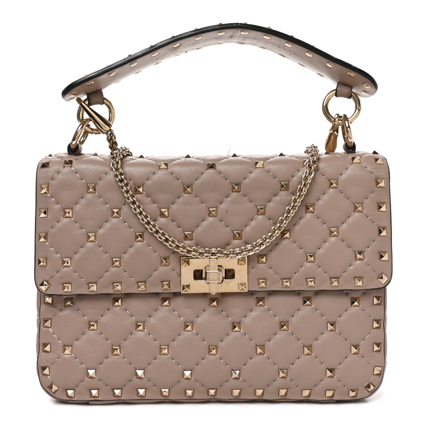 Lambskin Medium Rockstud Spike Shoulder Bag Poudre Poudre