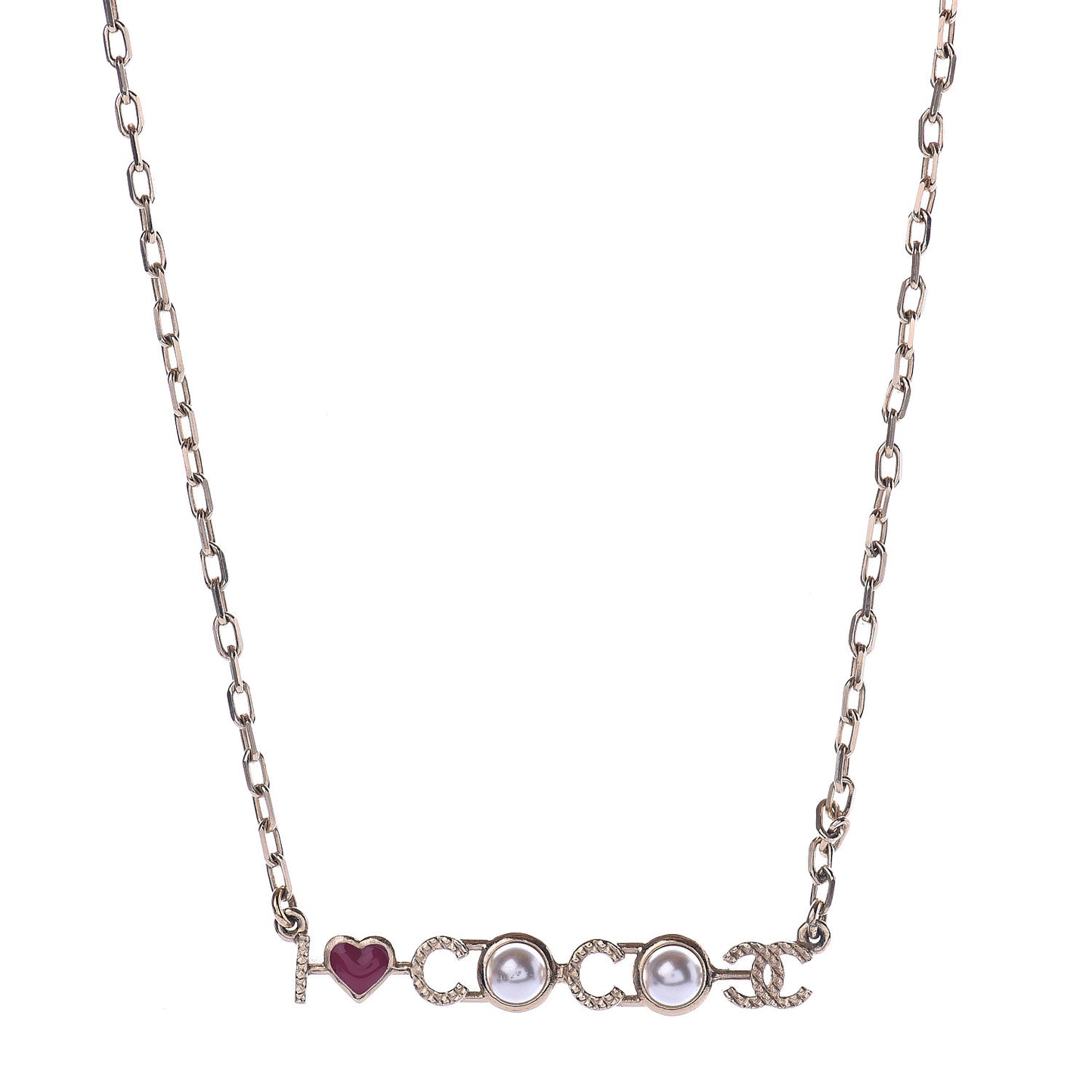 Metal Resin Pearl I Love Coco Necklace Gold Multicolor