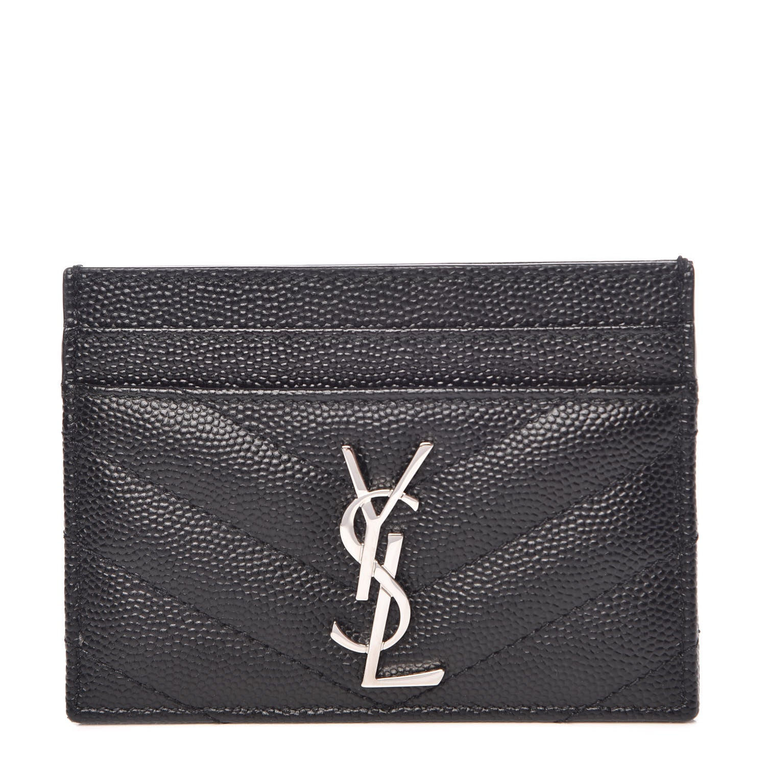 Saint Laurent Grain De Poudre Matelasse Chevron Monogram Credit Card Case Black 1 of 8