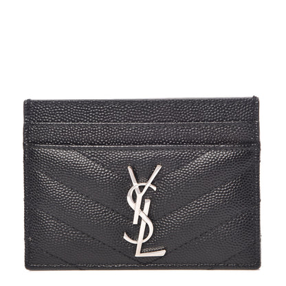 Saint Laurent Grain De Poudre Matelasse Chevron Monogram Credit Card Case Black 1 of 8