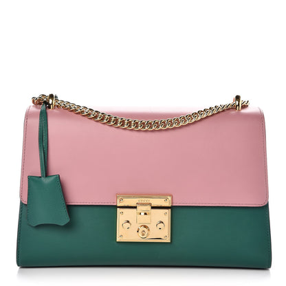 Gucci Moon Calfskin Bi-Color Medium Padlock Shoulder Bag Carmine Rose Green 1 of 8
