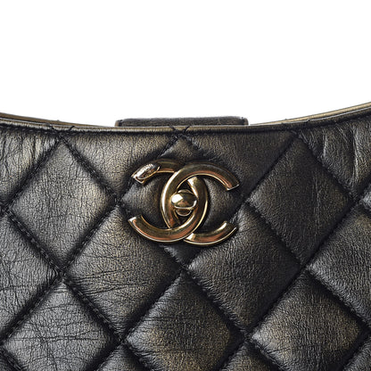 Chanel Calfskin Quilted Into The Fringe Hobo Black Gold 11 of 14