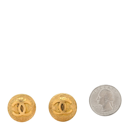 Chanel Metal Quilted CC Round Clip On Earrings Gold 2 of 4