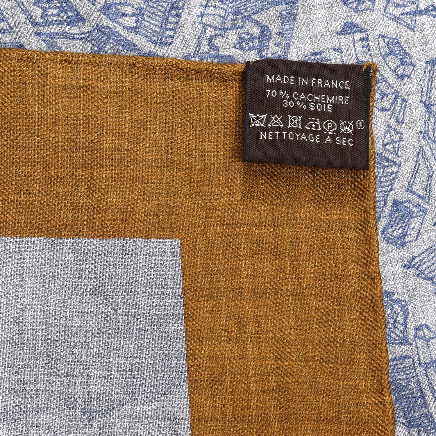 Hermes Cashmere Silk La Cite Cavaliere Shawl 140 Gold Gris Chine 2 of 4