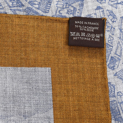 Hermes Cashmere Silk La Cite Cavaliere Shawl 140 Gold Gris Chine 2 of 4