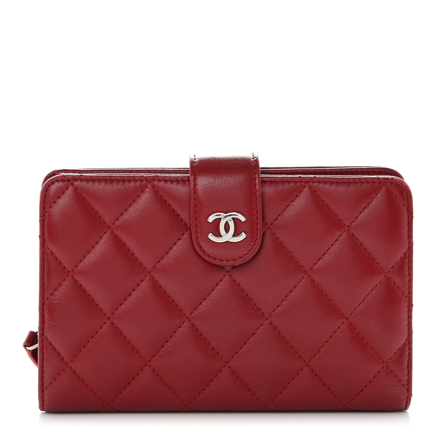 Lambskin Quilted Zipped Pocket Wallet Red