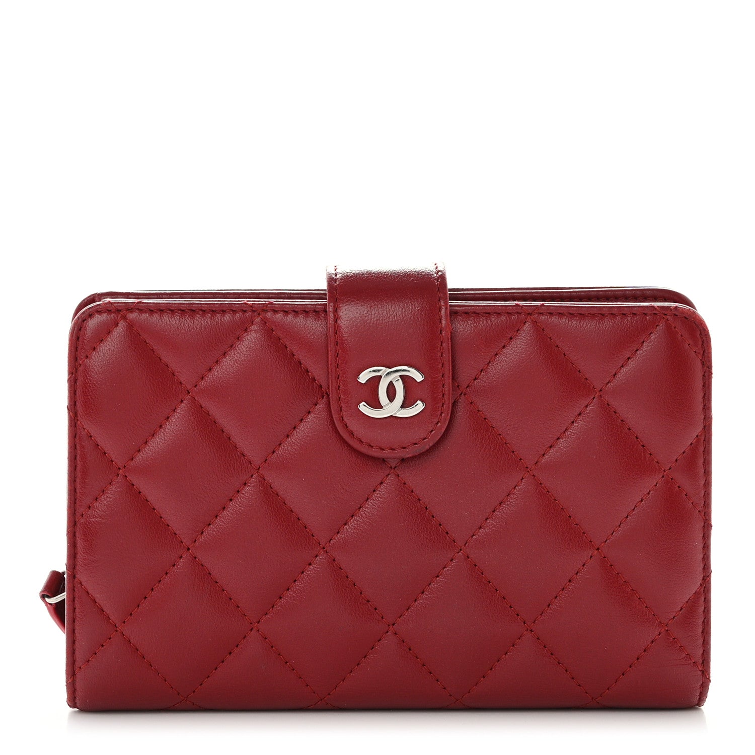 Chanel Lambskin Quilted Zipped Pocket Wallet Red 1 of 8