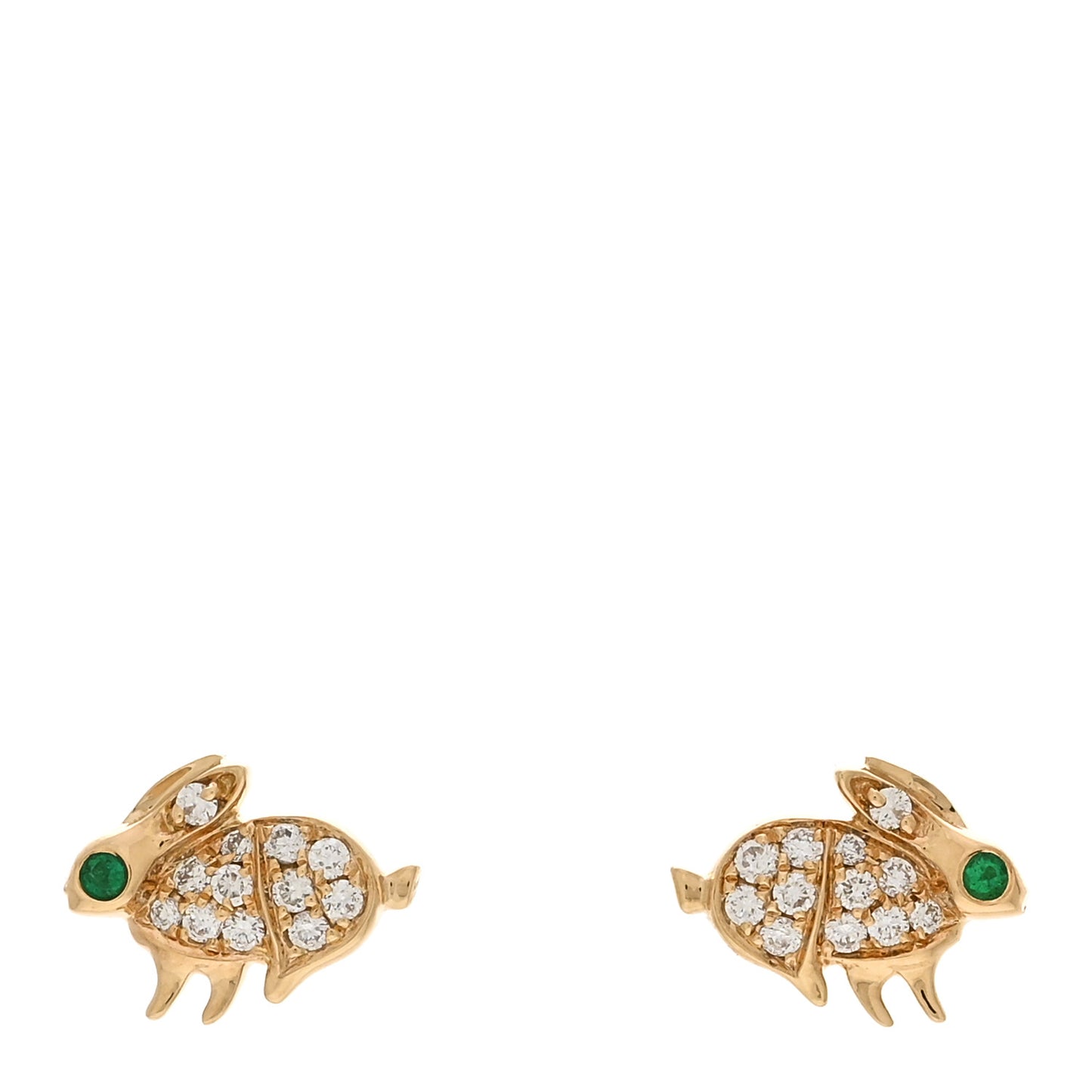 18K Yellow Gold Diamond Emerald Bunny Stud Earrings