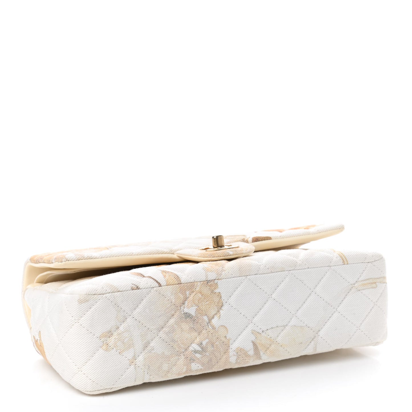 Denim Floral Printed Medium Double Flap Beige