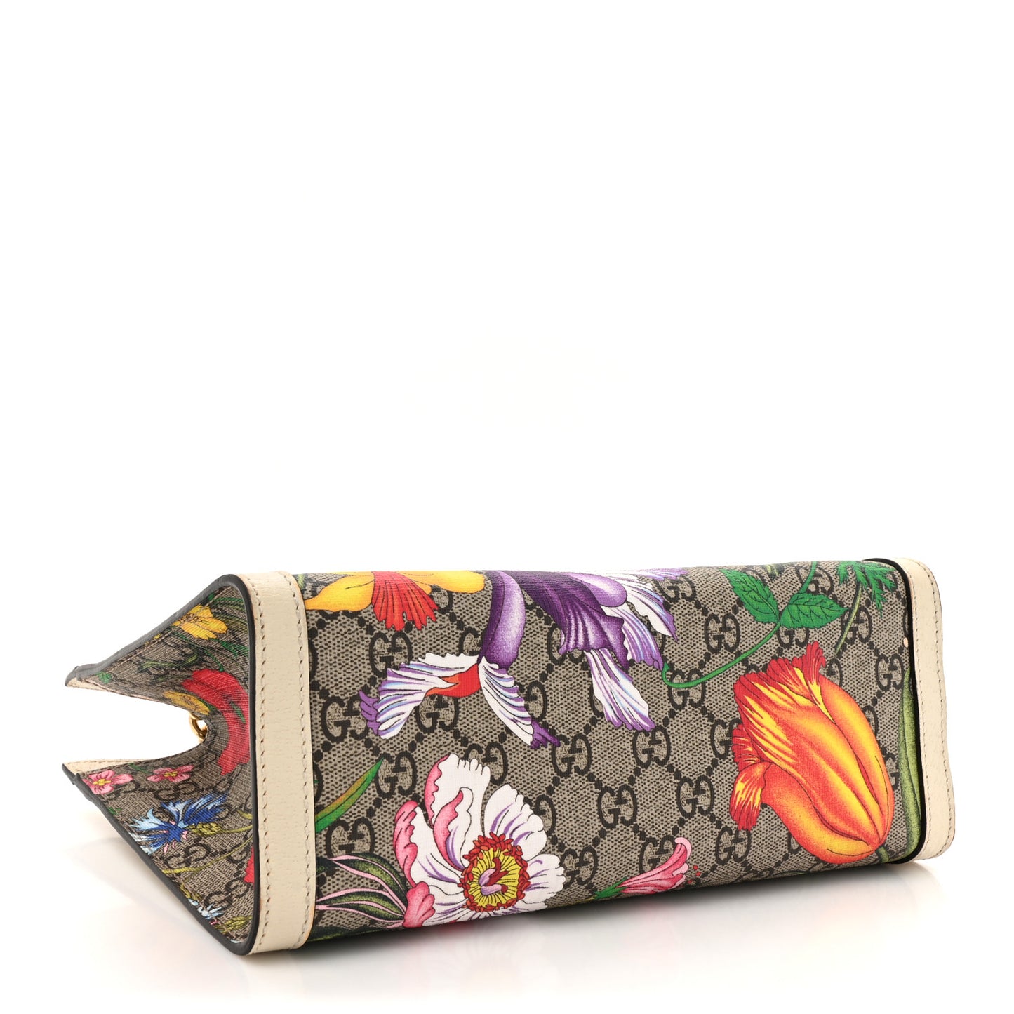 GG Supreme Monogram Flora Textured Calfskin Small Padlock Tote Beige Ebony Multicolor Mystic White