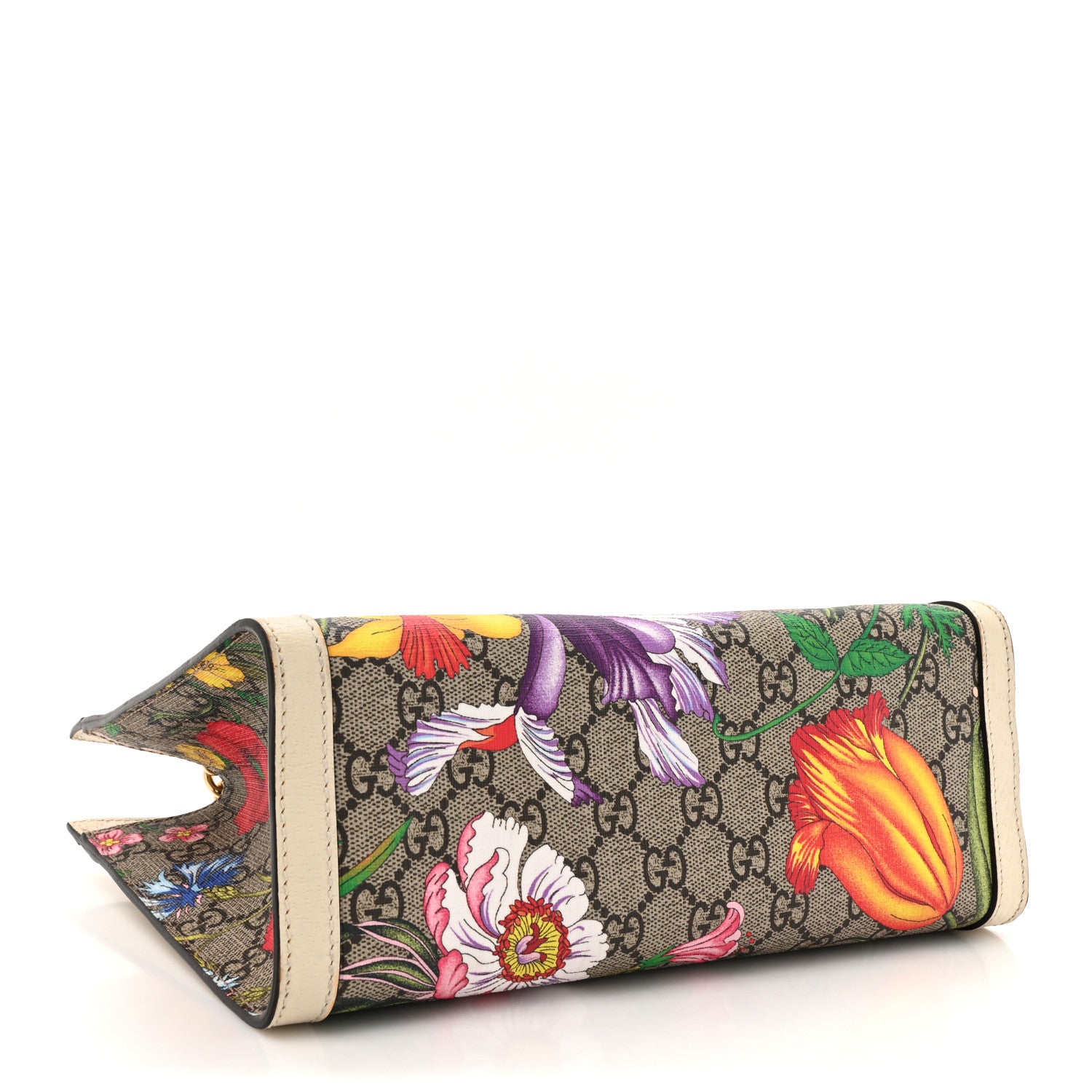 Gucci GG Supreme Monogram Flora Textured Calfskin Small Padlock Tote Beige Ebony Multicolor Mystic White 4 of 21