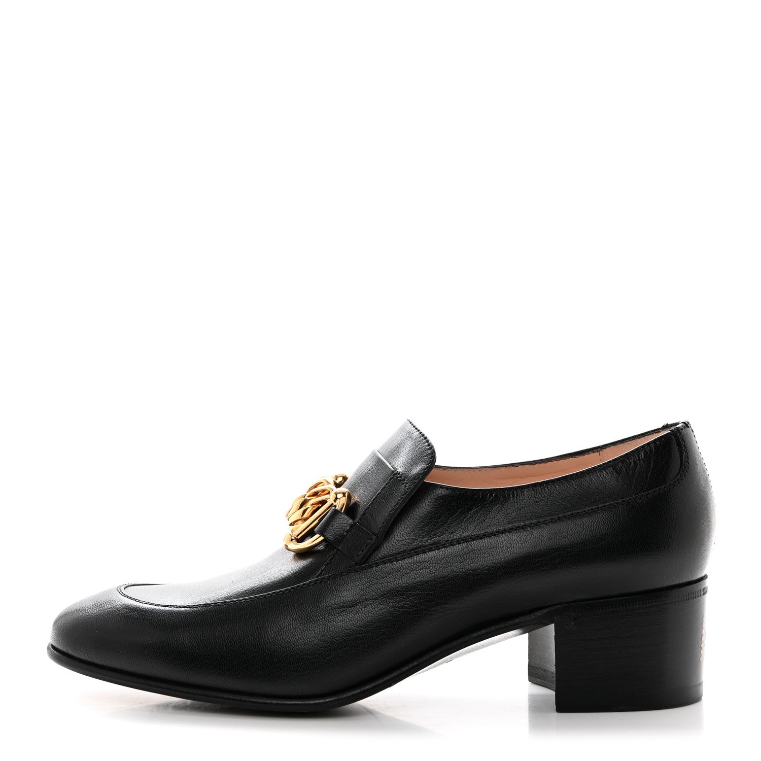 Gucci Goatskin Womens Chain Mid-Heel Loafers 38.5 Black 1 of 9