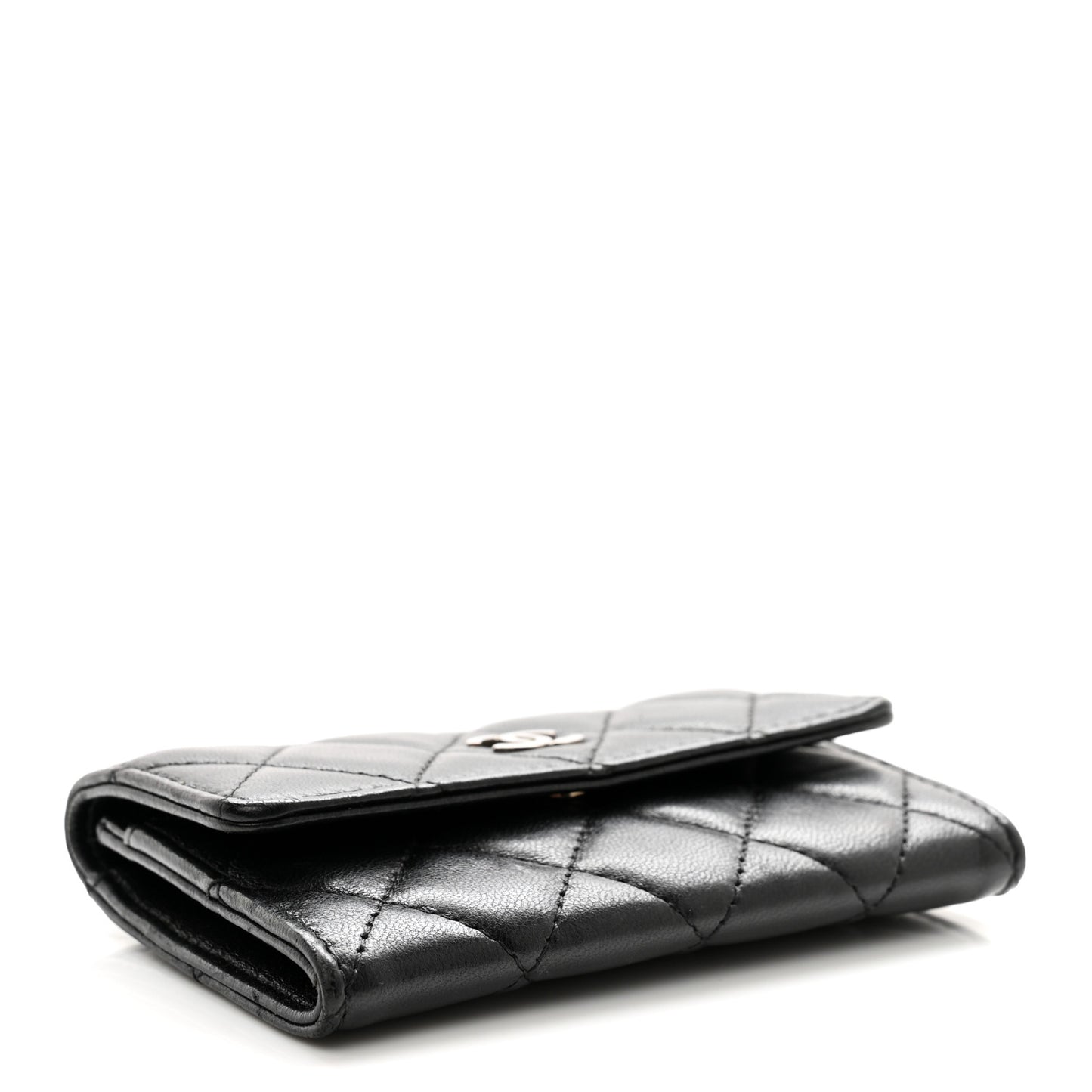 Lambskin Quilted Flap Card Holder Wallet Black