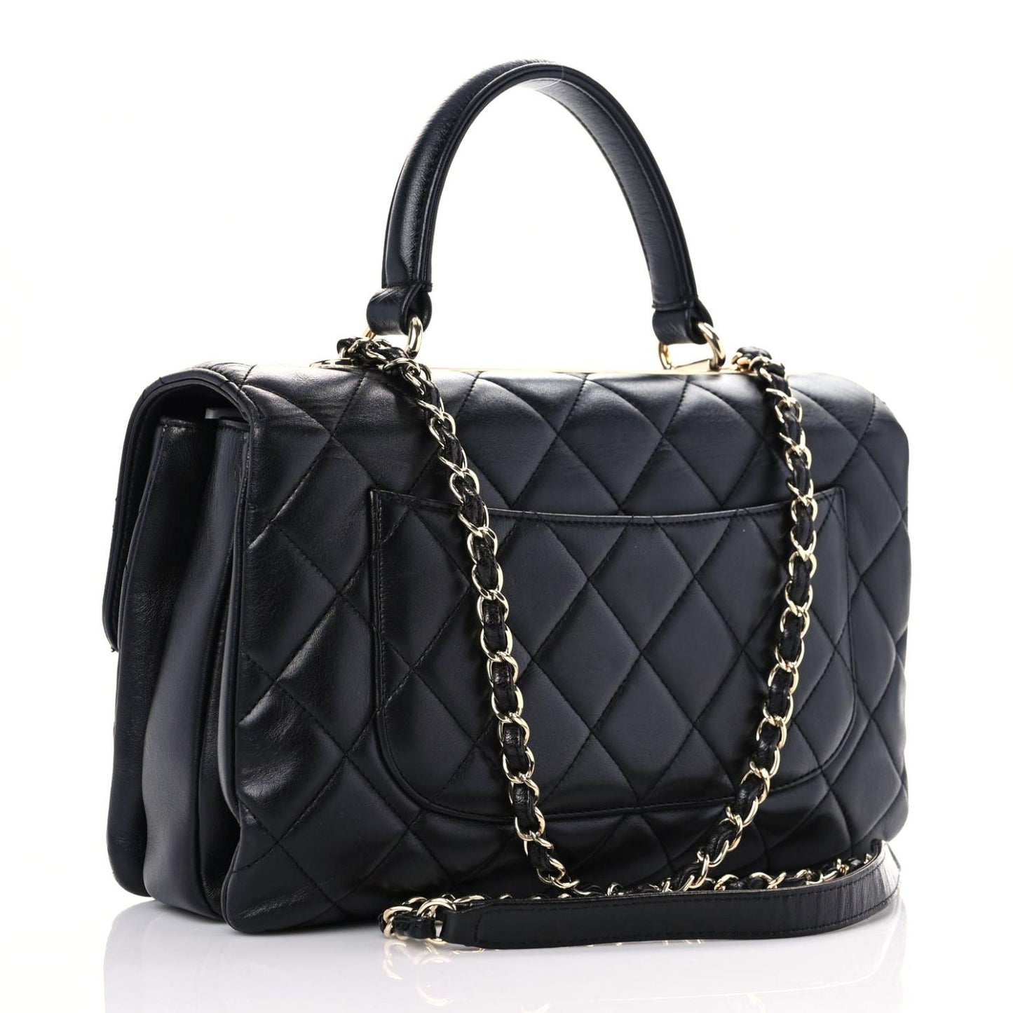 Lambskin Quilted Medium Trendy CC Flap Dual Handle Bag Black