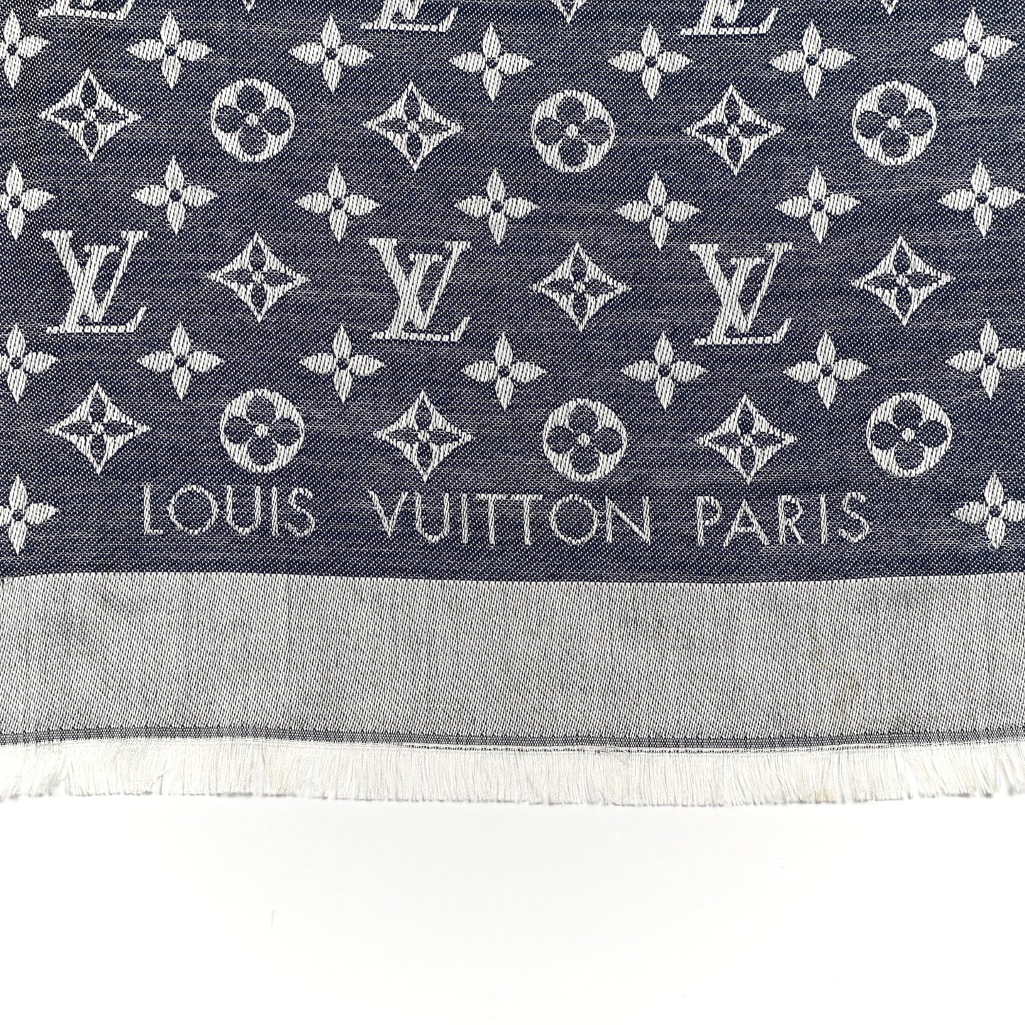 Silk Wool Monogram Denim Shawl Blue