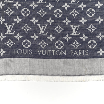 Louis Vuitton Silk Wool Monogram Denim Shawl Blue 2 of 7