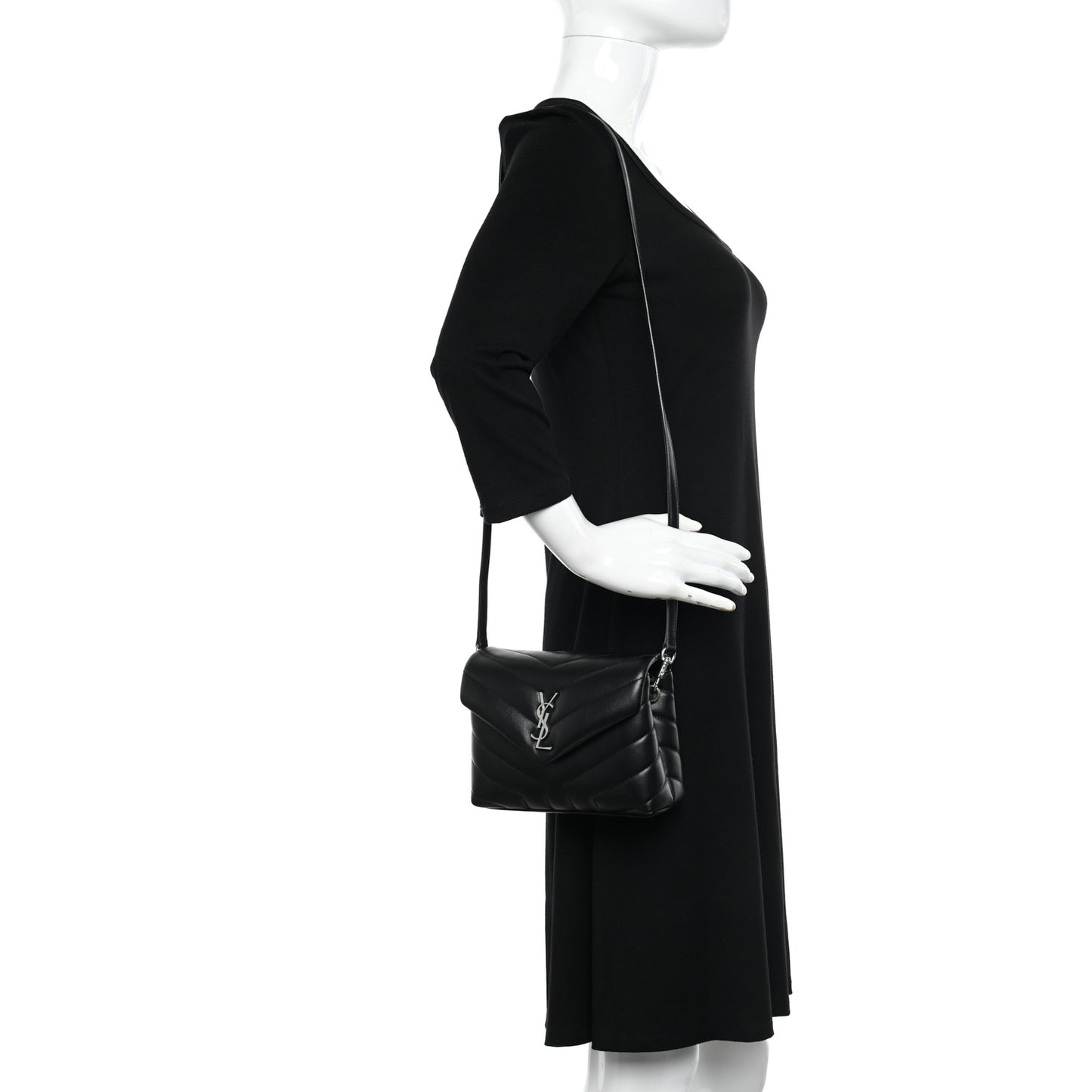 Calfskin Y Quilted Monogram Toy Loulou Crossbody Bag Black