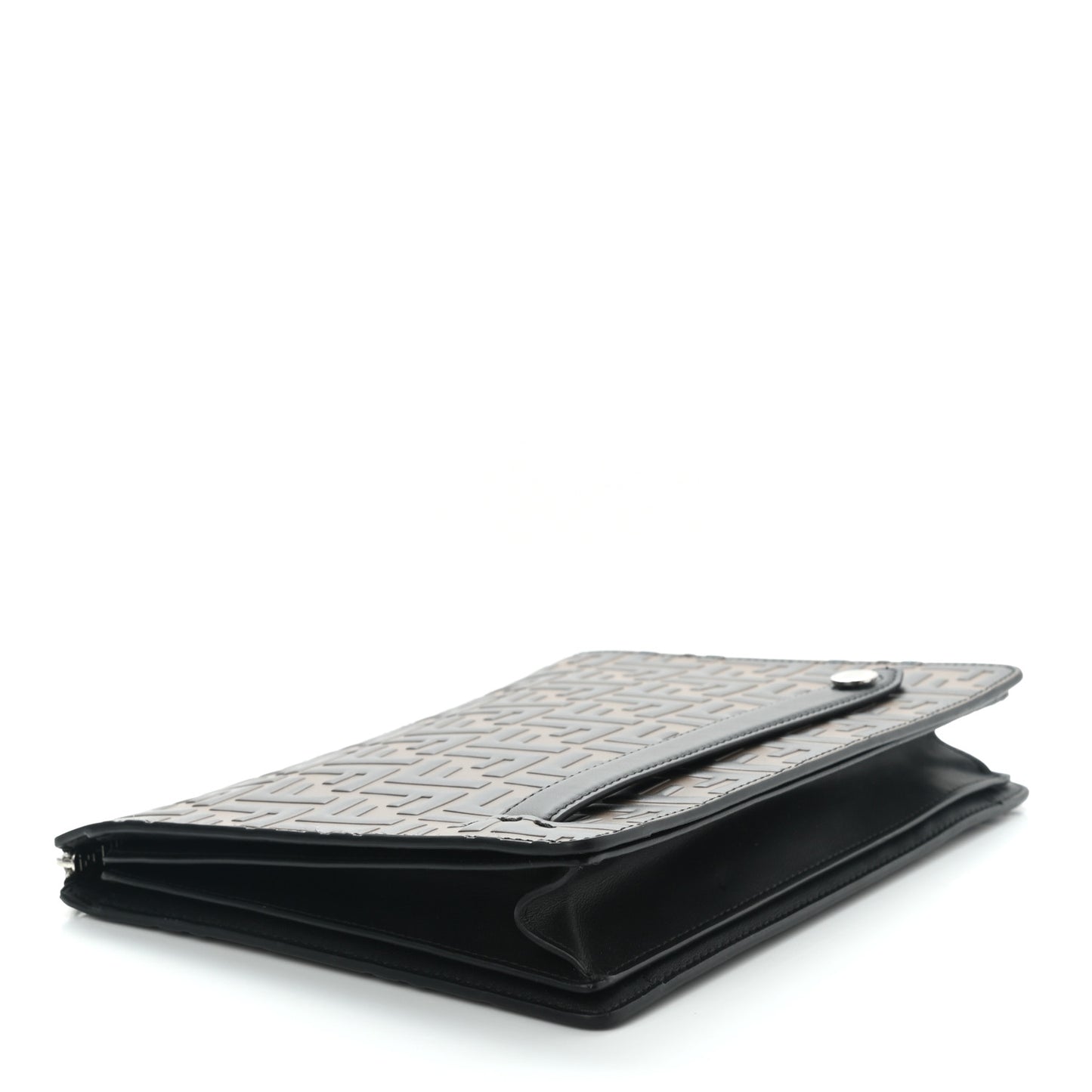 Vitello Grace F is Fendi Bi-Color FF 1974 Embossed Zip Pouch Maya Black