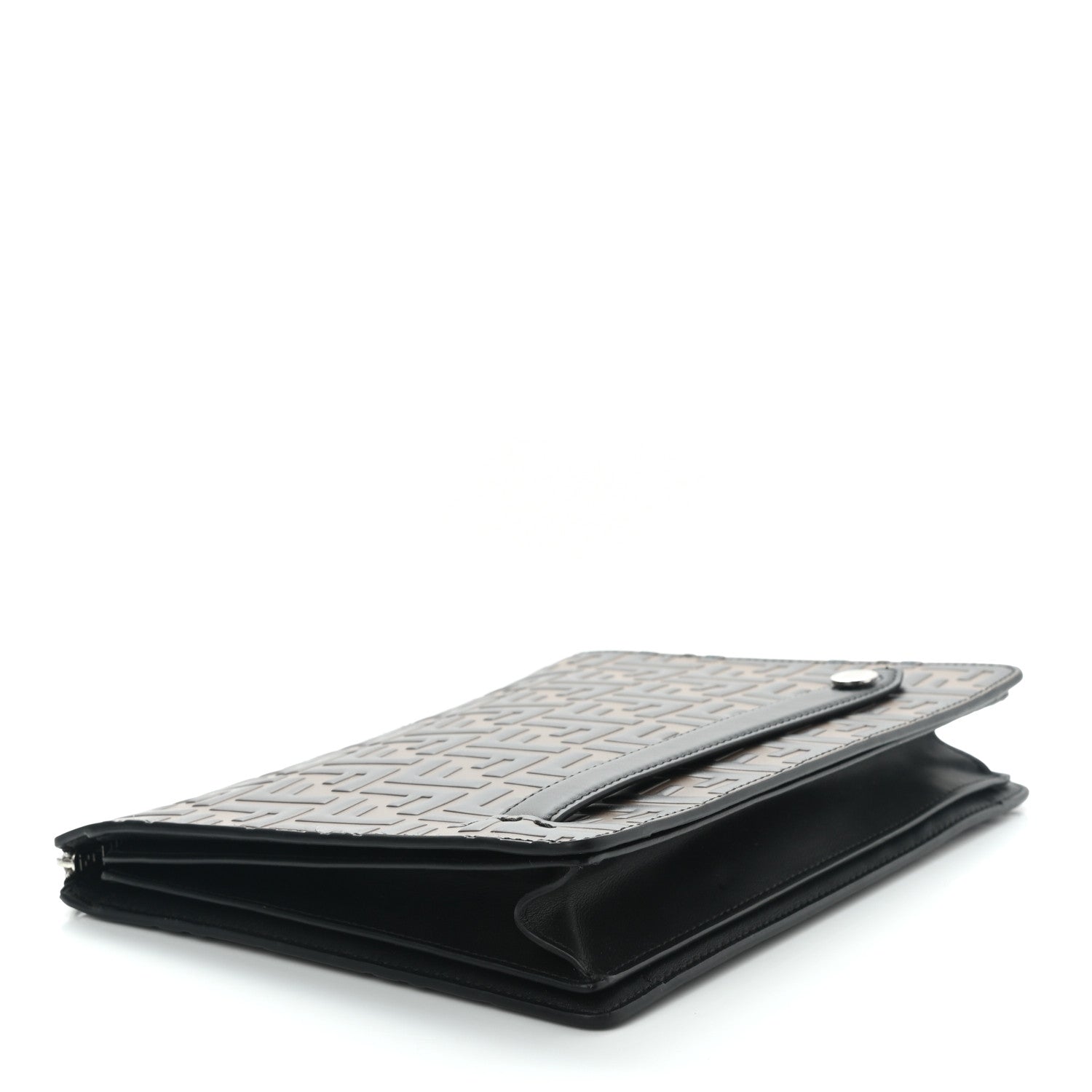Fendi Vitello Grace F is Fendi Bi-Color FF 1974 Embossed Zip Pouch Maya Black 4 of 7