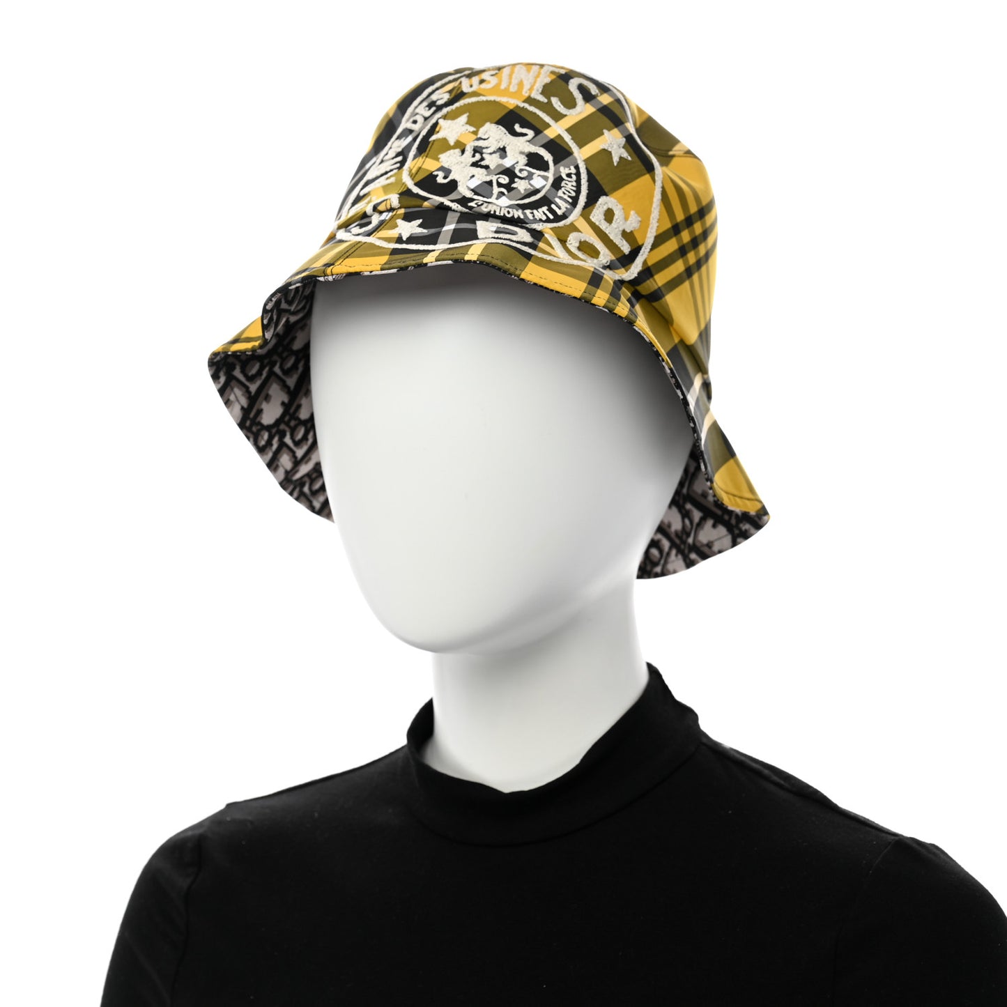 Oblique Check'N'Dior Reversible Teddy-D Brim Bucket Hat 57 Blue Yellow