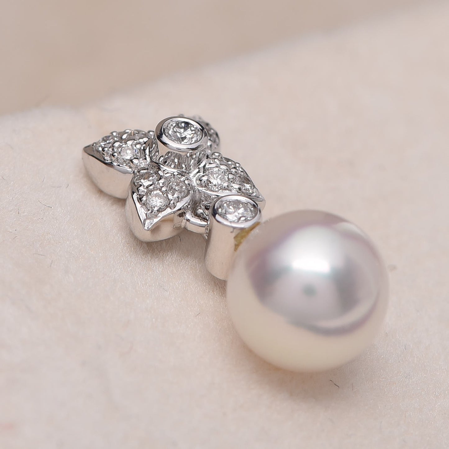 18K White Gold Diamond Akoya Cultured Pearl Floral Earrings