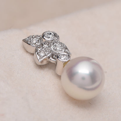 Mikimoto 18K White Gold Diamond Akoya Cultured Pearl Floral Earrings 6 of 7