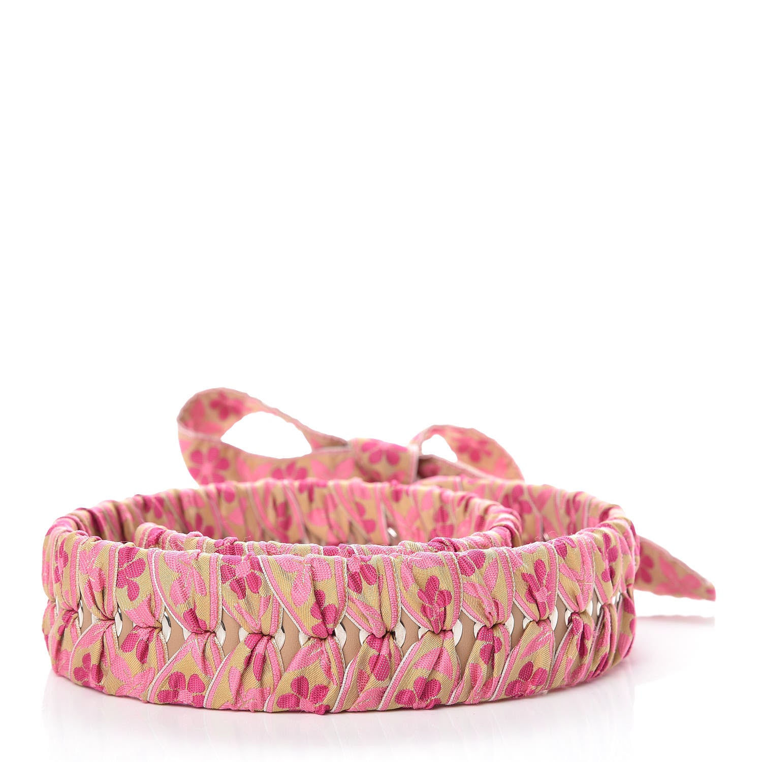 Fendi Calfskin Ribbon Lace Up Floral Strap You Pink 2 of 4
