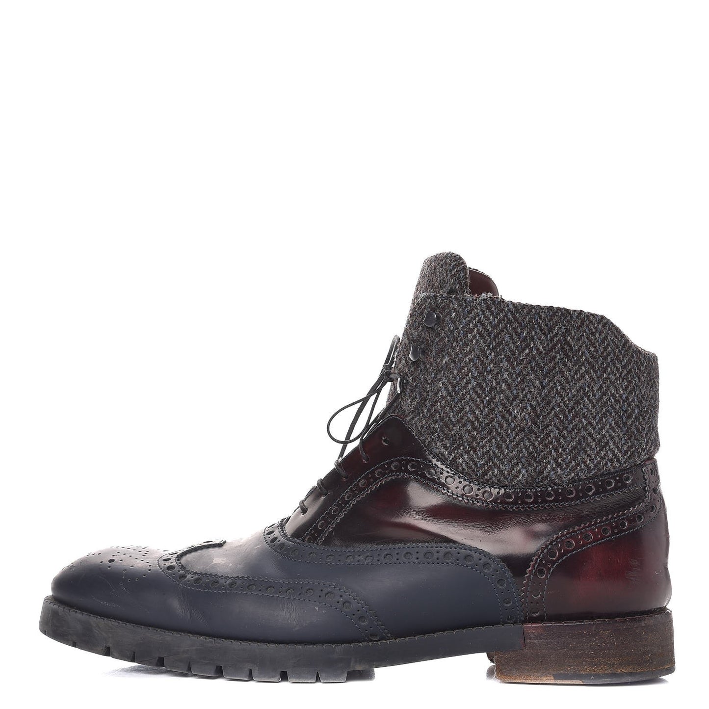 Mens Calfskin Tweed Oxford Lace Up Boots 9.5 Grey Brown