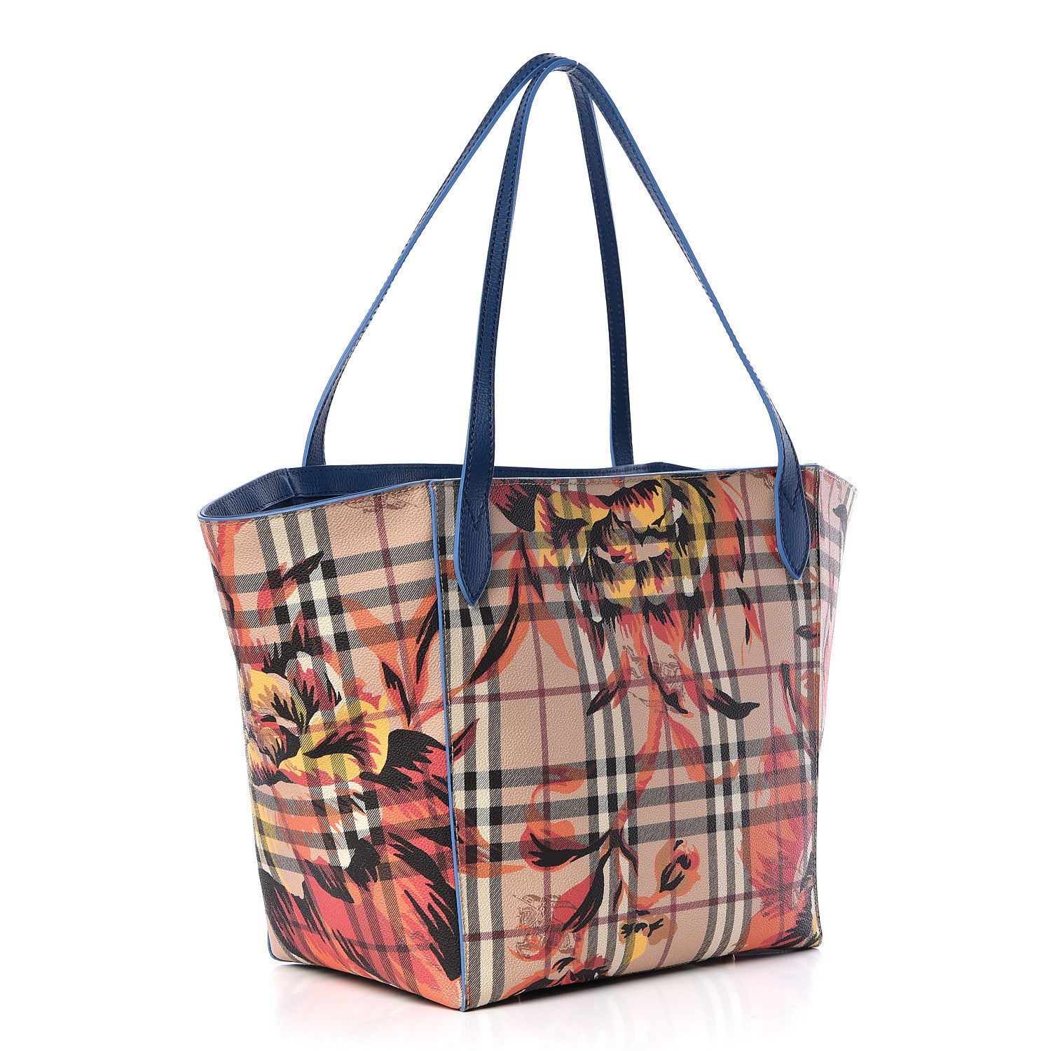 Burberry Haymarket Check Floral Print Small Canterbury Tote Mineral Blue Burnt Orange 2 of 10